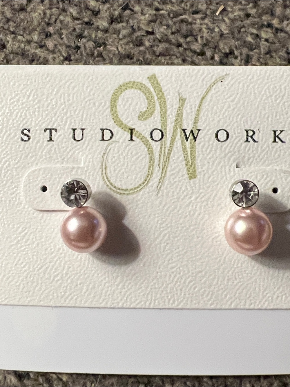 3/$18 Studio Works Rose Pearl and Crystal Stud Earrings Lot 546